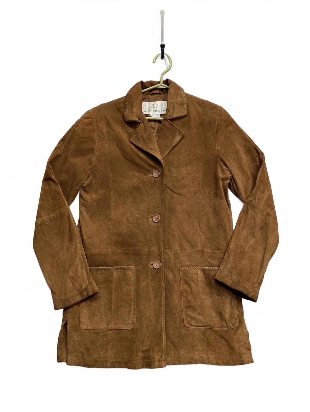 Vintage Y2K Alfred Sung Brown Soft Suede women's Blazer Jacket Size 9/10